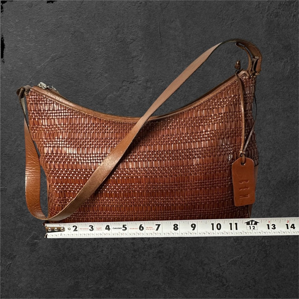 Vintage CEM Woven Leather Shoulder Bag Women Medium Brown Made in Brazil Hobo - Picture 5 of 14
